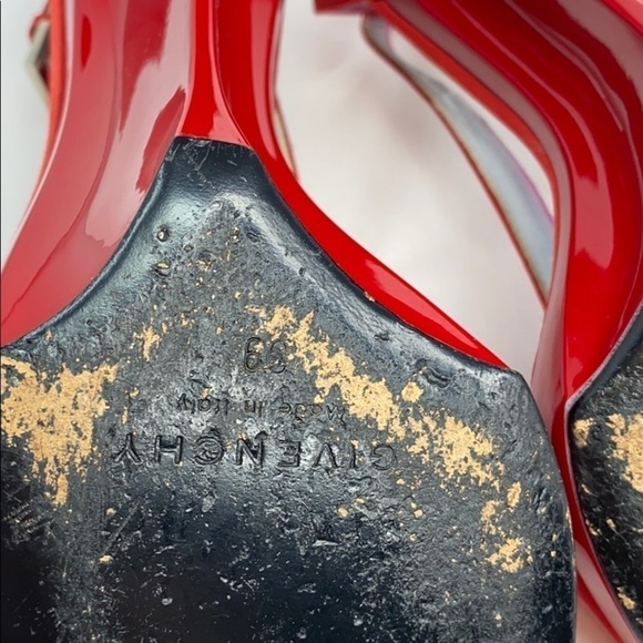 Givenchy Sz 39 Red Satin High Heel Wedge Sandals - Picture 10 of 13